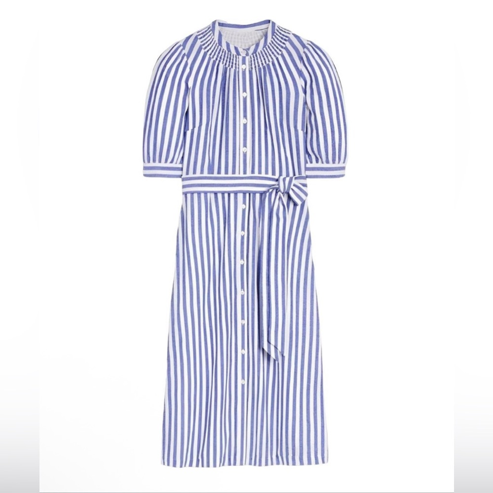 NWT Boden Ada Double Cloth Midi Dress Size 2 Blue White Stripe Coastal Preppy - Picture 4 of 16